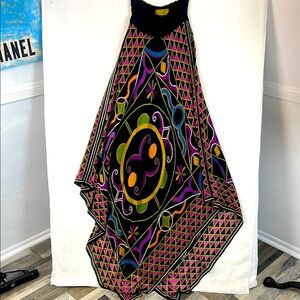 Nicole Miller Pure silk dress multicolor pull-on maxi handkerchief scarf